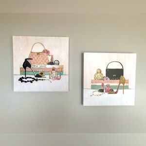 2 Canvas Wall Prints, 12” x 12”, Girl’s Bedroom Decor, Fashion & Makeup